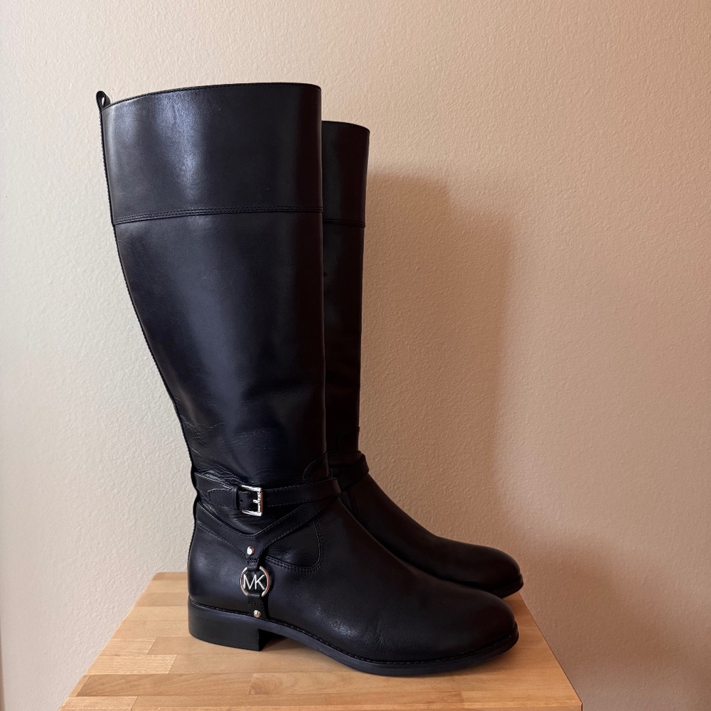 Michael Kors Preston Wide Calf Black Leather Riding Boots - Size 9.5 (like new)